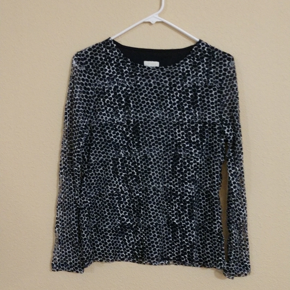 Chico's Tiered Ruffle Polka Dots Long Sleeve Top Size 1 or US Size 8